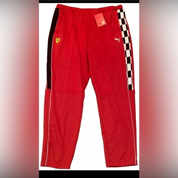PUMA x Ferrari Sweatpants Mens Large Red Track Gym Elastic Waist NEW